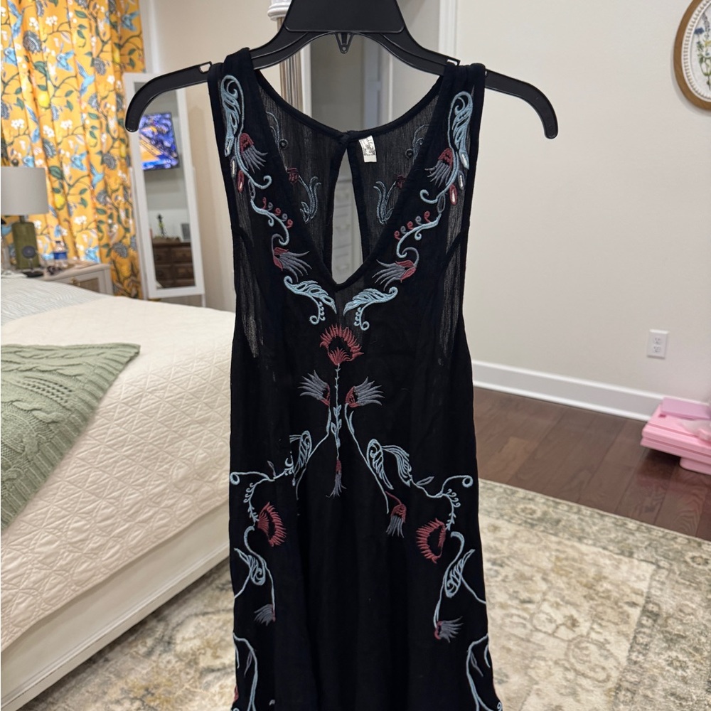 Free People Black Dress with Colorful Embroidery